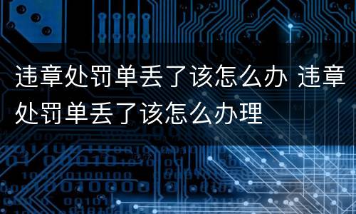 违章处罚单丢了该怎么办 违章处罚单丢了该怎么办理