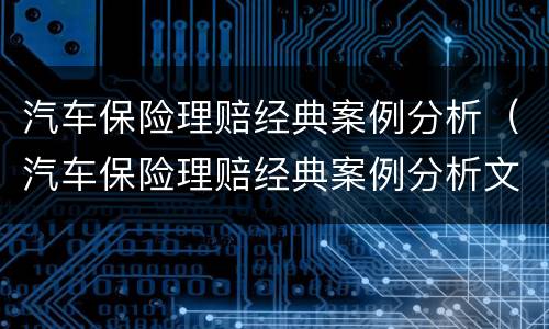 汽车保险理赔经典案例分析（汽车保险理赔经典案例分析文库）