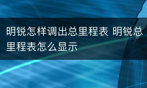 明锐怎样调出总里程表 明锐总里程表怎么显示