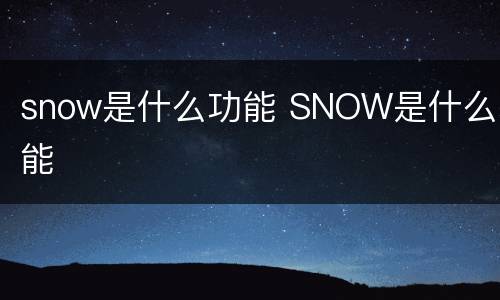 snow是什么功能 SNOW是什么功能