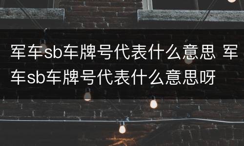 军车sb车牌号代表什么意思 军车sb车牌号代表什么意思呀