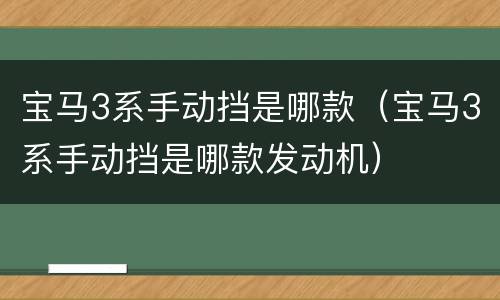 宝马3系手动挡是哪款（宝马3系手动挡是哪款发动机）