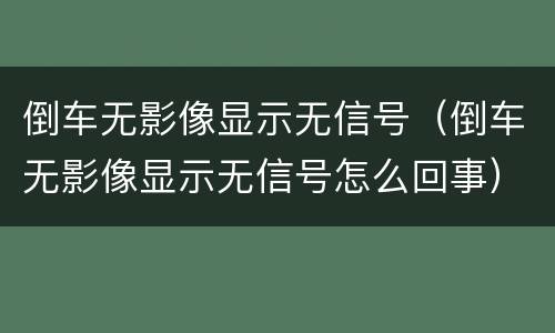 倒车无影像显示无信号（倒车无影像显示无信号怎么回事）