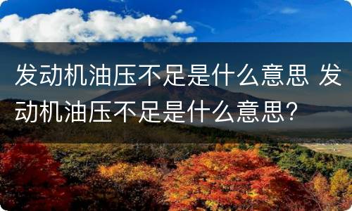 发动机油压不足是什么意思 发动机油压不足是什么意思?