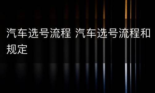 汽车选号流程 汽车选号流程和规定