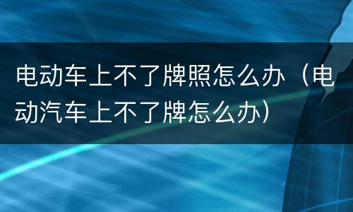 电动车上不了牌照怎么办（电动汽车上不了牌怎么办）