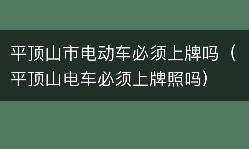 平顶山市电动车必须上牌吗（平顶山电车必须上牌照吗）