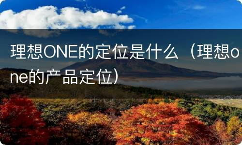 理想ONE的定位是什么（理想one的产品定位）