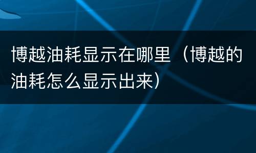 博越油耗显示在哪里（博越的油耗怎么显示出来）