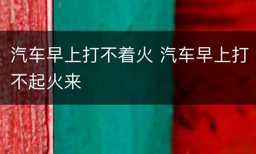 汽车早上打不着火 汽车早上打不起火来