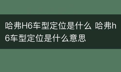 哈弗H6车型定位是什么 哈弗h6车型定位是什么意思