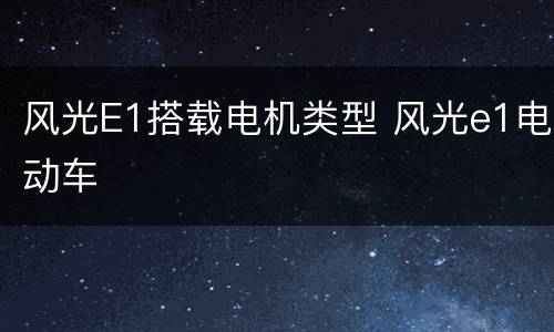 风光E1搭载电机类型 风光e1电动车