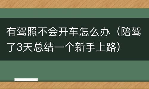 有驾照不会开车怎么办（陪驾了3天总结一个新手上路）