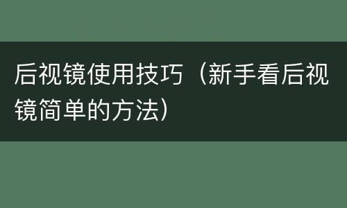 后视镜使用技巧（新手看后视镜简单的方法）