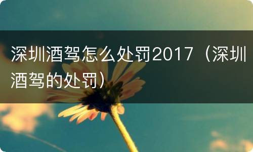 深圳酒驾怎么处罚2017（深圳酒驾的处罚）