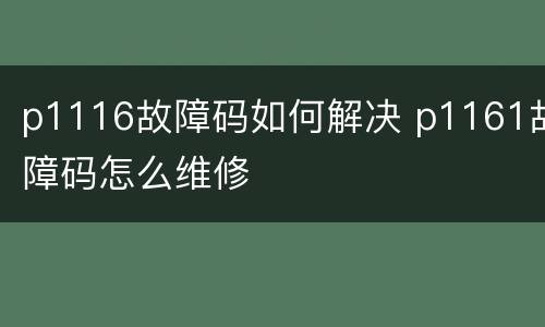 p1116故障码如何解决 p1161故障码怎么维修