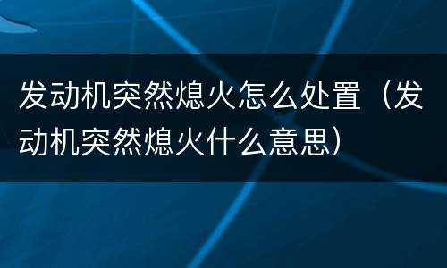 发动机突然熄火怎么处置（发动机突然熄火什么意思）