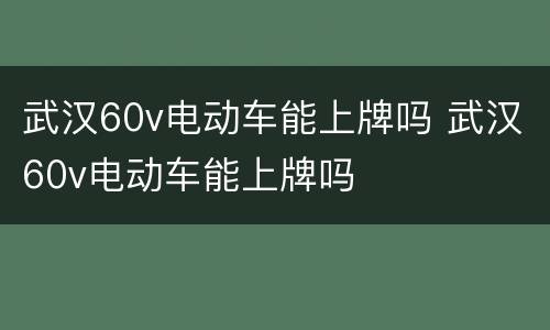 武汉60v电动车能上牌吗 武汉60v电动车能上牌吗