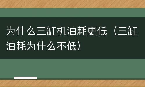 为什么三缸机油耗更低（三缸油耗为什么不低）