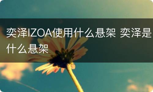 奕泽IZOA使用什么悬架 奕泽是什么悬架