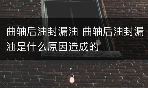 曲轴后油封漏油 曲轴后油封漏油是什么原因造成的