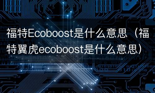 福特Ecoboost是什么意思（福特翼虎ecoboost是什么意思）