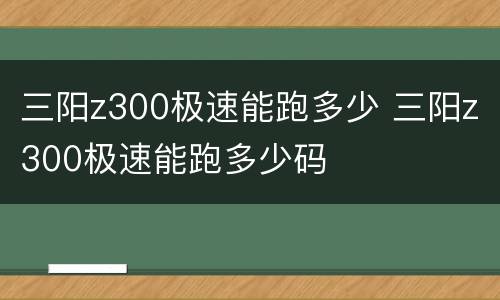 三阳z300极速能跑多少 三阳z300极速能跑多少码