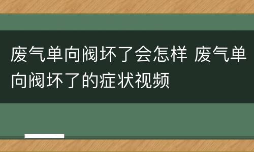 废气单向阀坏了会怎样 废气单向阀坏了的症状视频