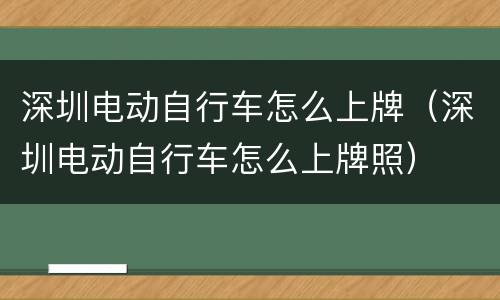 深圳电动自行车怎么上牌（深圳电动自行车怎么上牌照）