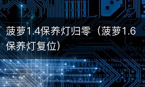 菠萝1.4保养灯归零（菠萝1.6保养灯复位）