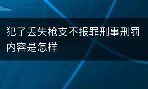 犯了丢失枪支不报罪刑事刑罚内容是怎样