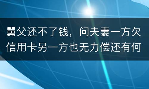 舅父还不了钱，问夫妻一方欠信用卡另一方也无力偿还有何规定