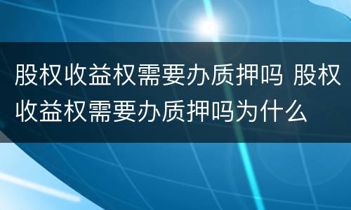 股权收益权需要办质押吗 股权收益权需要办质押吗为什么