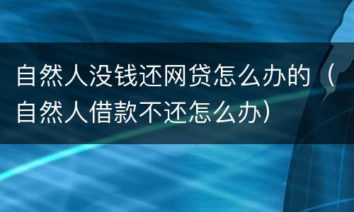 自然人没钱还网贷怎么办的（自然人借款不还怎么办）