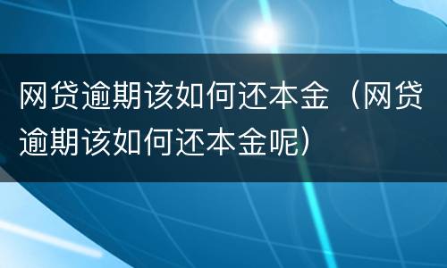 网贷逾期该如何还本金（网贷逾期该如何还本金呢）