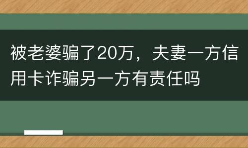 被老婆骗了20万，夫妻一方信用卡诈骗另一方有责任吗