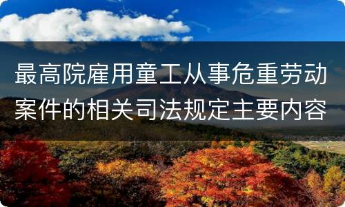 最高院雇用童工从事危重劳动案件的相关司法规定主要内容