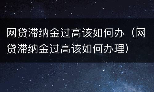 网贷滞纳金过高该如何办（网贷滞纳金过高该如何办理）