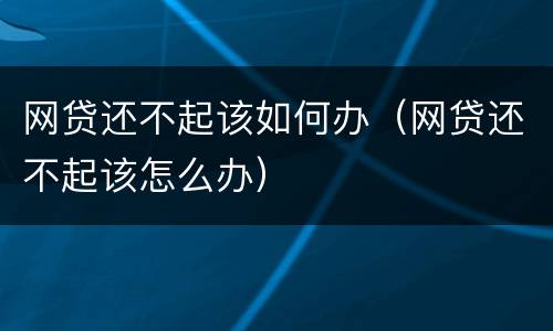 网贷还不起该如何办（网贷还不起该怎么办）