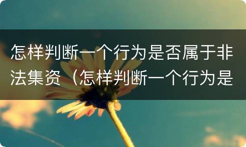 怎样判断一个行为是否属于非法集资（怎样判断一个行为是否属于非法集资呢）