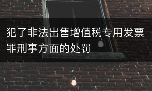 犯了非法出售增值税专用发票罪刑事方面的处罚