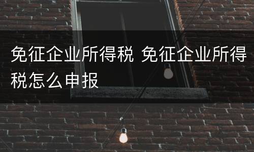 免征企业所得税 免征企业所得税怎么申报