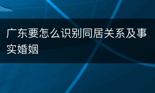 广东要怎么识别同居关系及事实婚姻