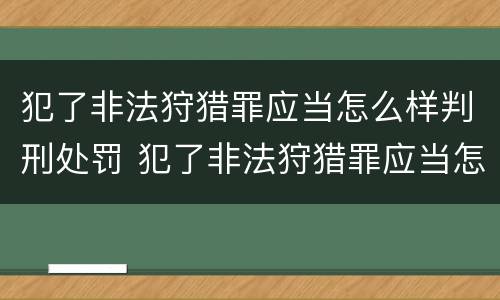 犯了非法狩猎罪应当怎么样判刑处罚 犯了非法狩猎罪应当怎么样判刑处罚多少钱