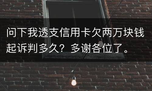 问下我透支信用卡欠两万块钱起诉判多久？多谢各位了。