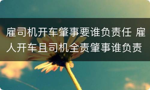 雇司机开车肇事要谁负责任 雇人开车且司机全责肇事谁负责