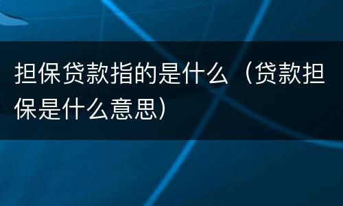 担保贷款指的是什么（贷款担保是什么意思）