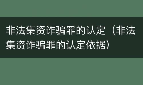 非法集资诈骗罪的认定（非法集资诈骗罪的认定依据）