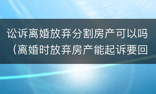 讼诉离婚放弃分割房产可以吗（离婚时放弃房产能起诉要回吗）