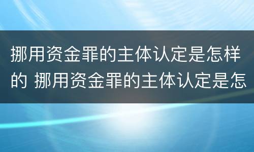 挪用资金罪的主体认定是怎样的 挪用资金罪的主体认定是怎样的标准